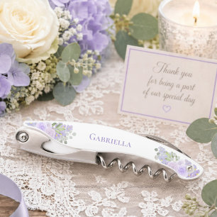 Elegant Watercolor Floral Purple Boho Wedding Name Corkscrew