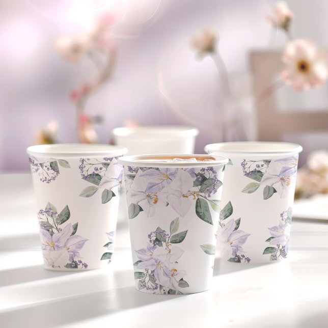 Elegant Watercolor Floral Purple Bridal Shower Paper Cups (Elegant Watercolor Floral Purple Bridal Shower Paper Cups)
