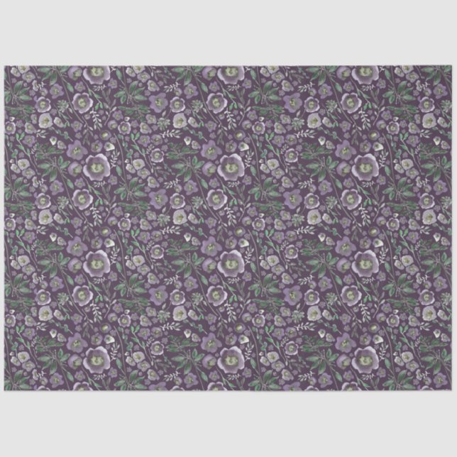 Elegant Watercolor Floral Purple Tissue Paper (Front)