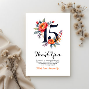 Elegant Watercolor Floral Quinceanera Birthday Thank You Card