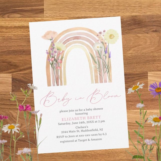 Elegant Watercolor Floral Rainbow Baby Shower Invitation (Creator Uploaded)