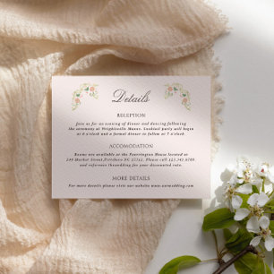 Elegant Watercolor Floral Rococo Wedding Details Enclosure Card