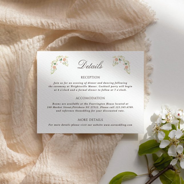 Elegant Watercolor Floral Rococo Wedding Details Enclosure Card (Creator Uploaded)