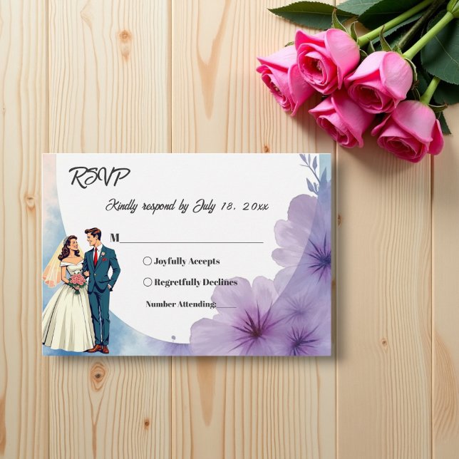 Elegant Watercolor Floral Romantic Couple Wedding RSVP Card (Creator Uploaded)