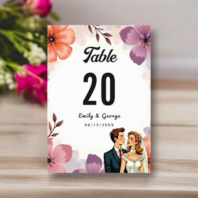 Elegant Watercolor Floral Romantic Couple Wedding Table Number (Creator Uploaded)