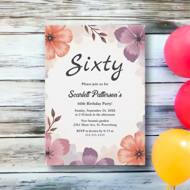 Elegant Watercolor Floral Romantic Summer Birthday Invitation (Creator Uploaded)