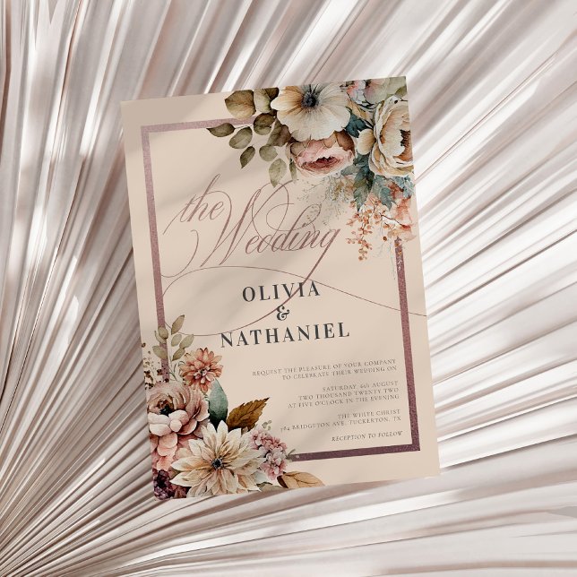 Elegant Watercolor Floral Rose Gold Wedding Invitation (Creator Uploaded)
