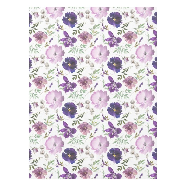 Elegant Watercolor Floral Roses Lavender Purple  Tablecloth (Front)