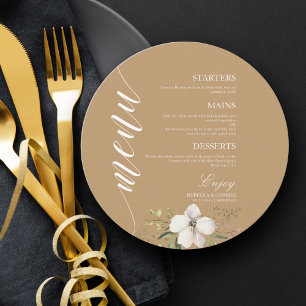 Elegant Watercolor Floral Round Photo Wedding Menu