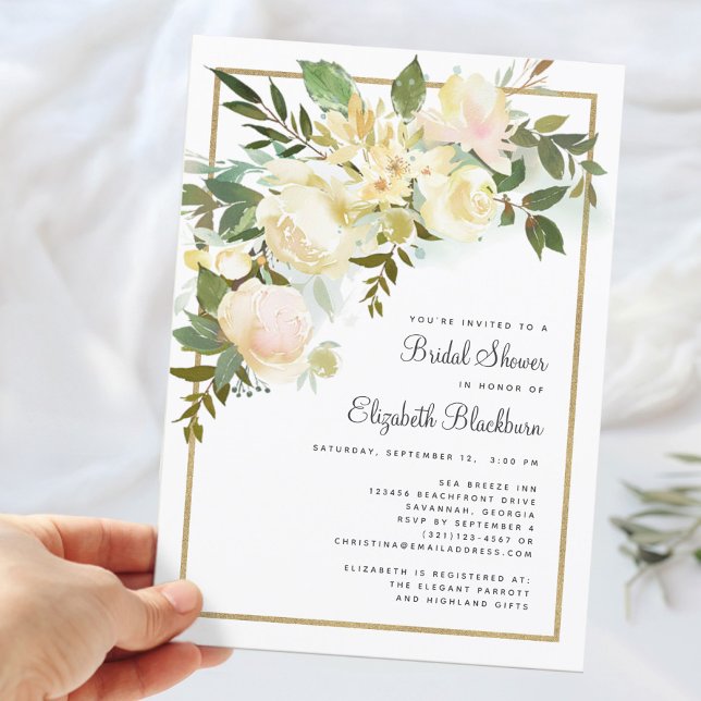 Elegant Watercolor Floral Rustic Bridal Shower Invitation (Elegant Watercolor Floral Rustic Bridal Shower Invitation)