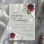 Elegant Watercolor Floral Sage 70th Birthday Invitation<br><div class="desc">Celebrate a special milestone birthday with this beautiful 70th birthday party invitation. It features elegant floral borders in burgundy and pink roses on each side of the elegantly placed text. Colours include pale blush pink, deep burgundy red and plum mixed with ethereal greenery and tiny white accent flowers on a...</div>