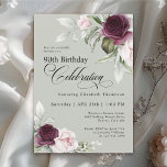 Elegant Watercolor Floral Sage 90th Birthday Invitation<br><div class="desc">Celebrate a special milestone birthday with this beautiful 90th birthday party invitation. It features elegant floral borders in burgundy and pink roses on each side of the elegantly placed text. Colours include pale blush pink, deep burgundy red and plum mixed with ethereal greenery and tiny white accent flowers on a...</div>