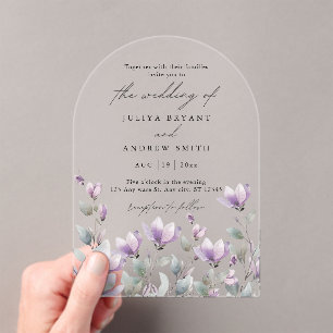 Elegant watercolor floral script wedding acrylic invitations