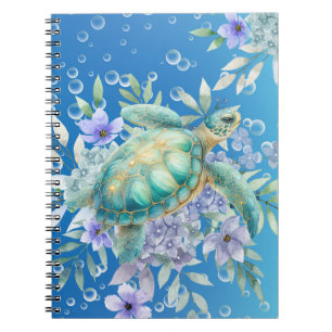 Elegant Watercolor Floral Sea Turtle Notebook