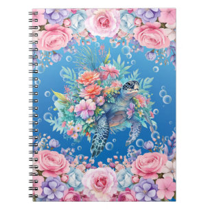 Elegant Watercolor Floral Sea Turtle Notebook