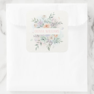 Elegant Watercolor Floral  Square Sticker