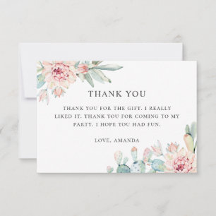 Elegant watercolor floral succulents birthday thank you card