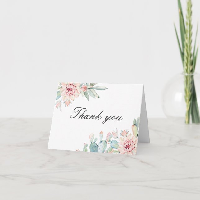 Elegant watercolor floral succulents birthday  thank you card (Front)