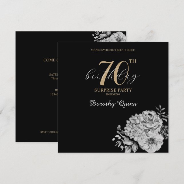 Elegant Watercolor Floral Surprise Birthday Party Invitation (Front/Back)