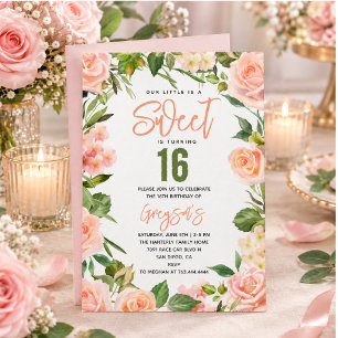 Elegant Watercolor Floral Sweet Sixteen Invitation