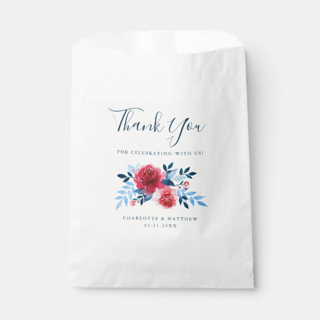 Elegant Watercolor Floral  Thank You Wedding Favour Bags (Front)