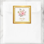 Elegant Watercolor Floral Thank You Wedding Square Sticker<br><div class="desc">Elegant Watercolor Floral Thank You Wedding Custom Watercolor Floral Thank You Stickers | Elegant Gold Add a touch of elegant charm to your special occasion with these beautiful watercolor floral thank you stickers. Featuring a delicate bouquet of pink and white blooms framed by a sophisticated shimmering gold border, these high-quality...</div>