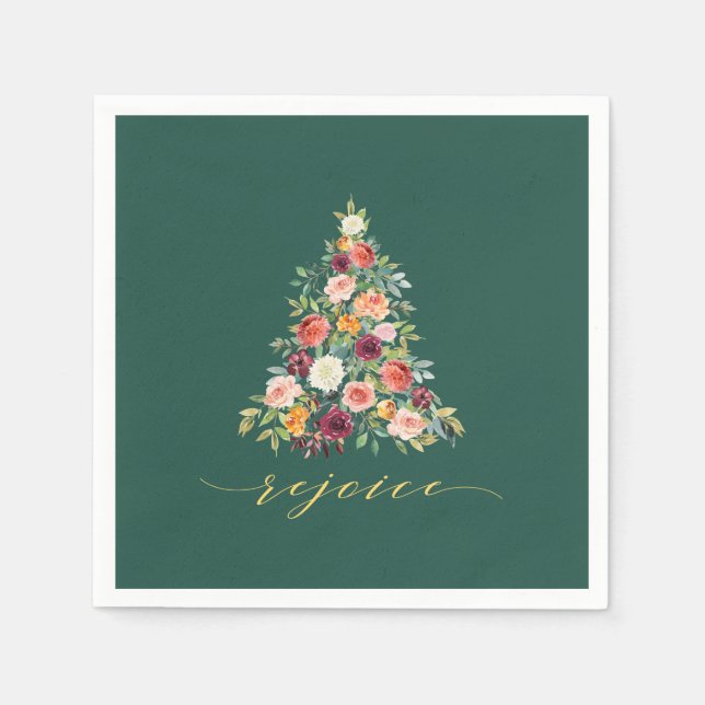 Elegant Watercolor Floral Tree Holiday Napkin (Front)