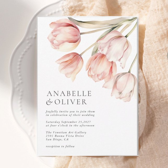 Elegant Watercolor Floral Tulip Wedding Invitation (Creator Uploaded)