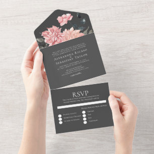 Elegant Watercolor Floral Wedding All In One Invitation