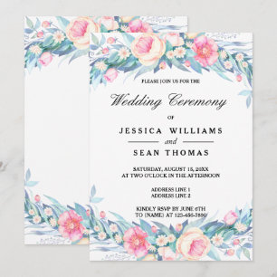 Elegant Watercolor Floral Wedding Ceremony Invitation