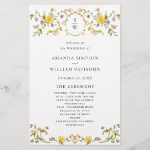 Elegant Watercolor Floral Wedding Ceremony Program