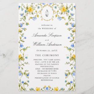 Elegant Watercolor Floral Wedding Ceremony Program