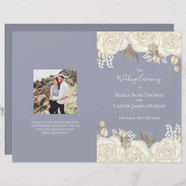 Elegant Watercolor Floral Wedding Ceremony Program (Front/Back)