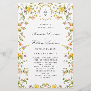 Elegant Watercolor Floral Wedding Ceremony Program