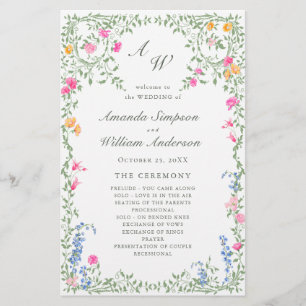 Elegant Watercolor Floral Wedding Ceremony Program