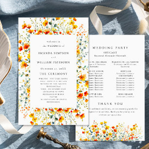 Elegant Watercolor Floral Wedding Ceremony Program