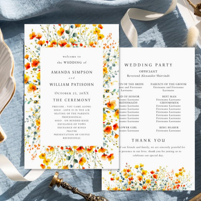 Elegant Watercolor Floral Wedding Ceremony Program (Creator Uploaded)