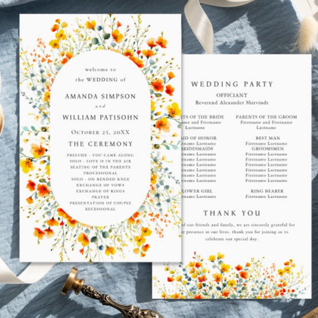 Elegant Watercolor Floral Wedding Ceremony Program (Creator Uploaded)