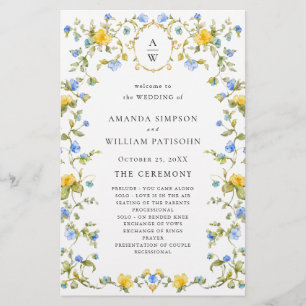 Elegant Watercolor Floral Wedding Ceremony Program
