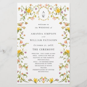 Elegant Watercolor Floral Wedding Ceremony Program