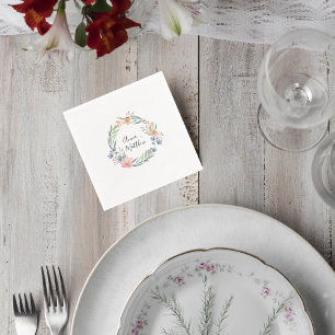 Elegant Watercolor Floral Wedding Cocktail Napkin