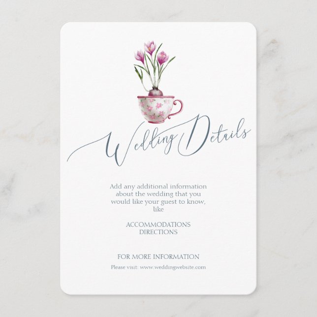 Elegant Watercolor Floral Wedding Details Enclosure Card (Front)