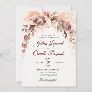 Elegant Watercolor Floral Wedding Invitation
