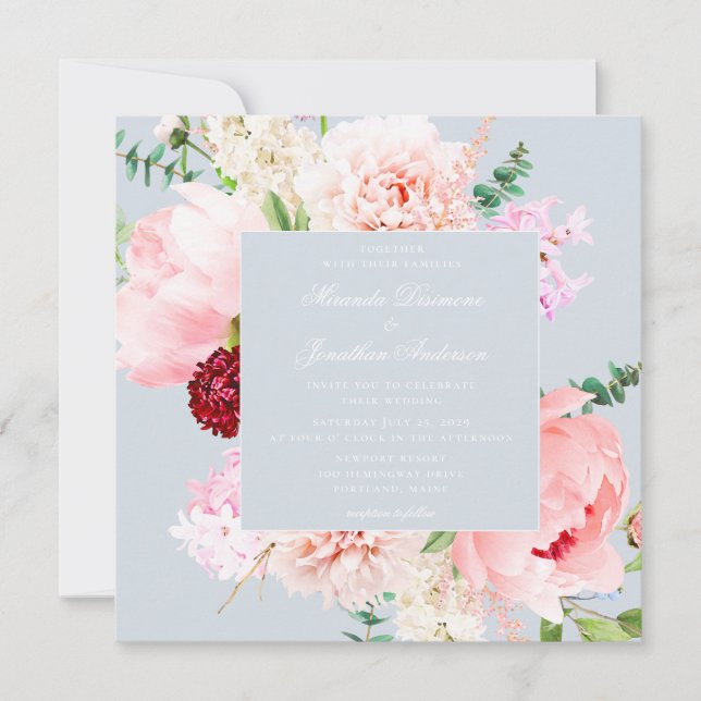 Elegant Watercolor Floral Wedding Invitation (Front)