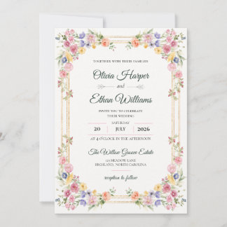 Elegant Watercolor Floral Wedding Invitation