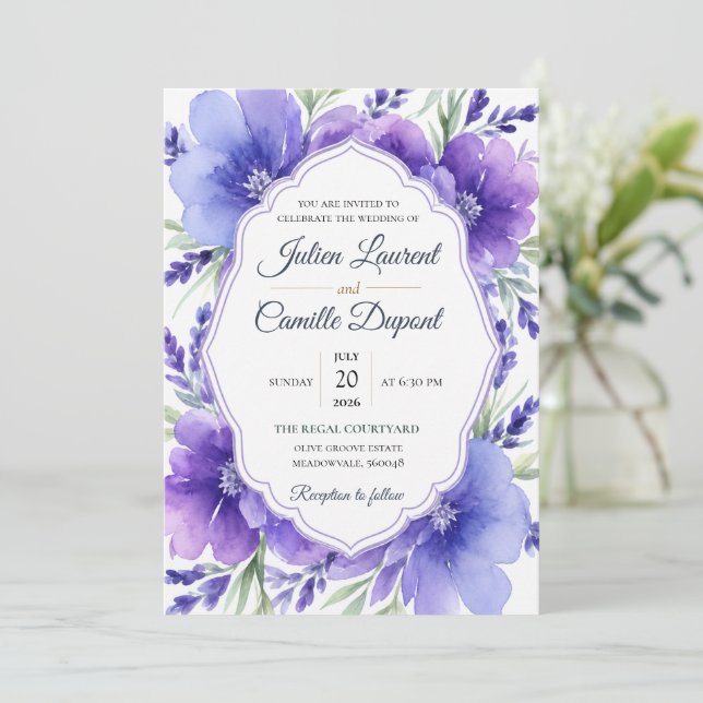 Elegant Watercolor Floral Wedding Invitation (Standing Front)