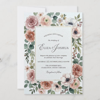 Elegant Watercolor Floral Wedding Invitation