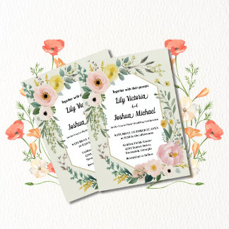 Elegant  Watercolor Floral Wedding Invitation