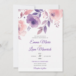 Elegant Watercolor Floral Wedding Invitation