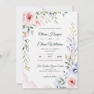 Elegant Watercolor Floral Wedding Invitation